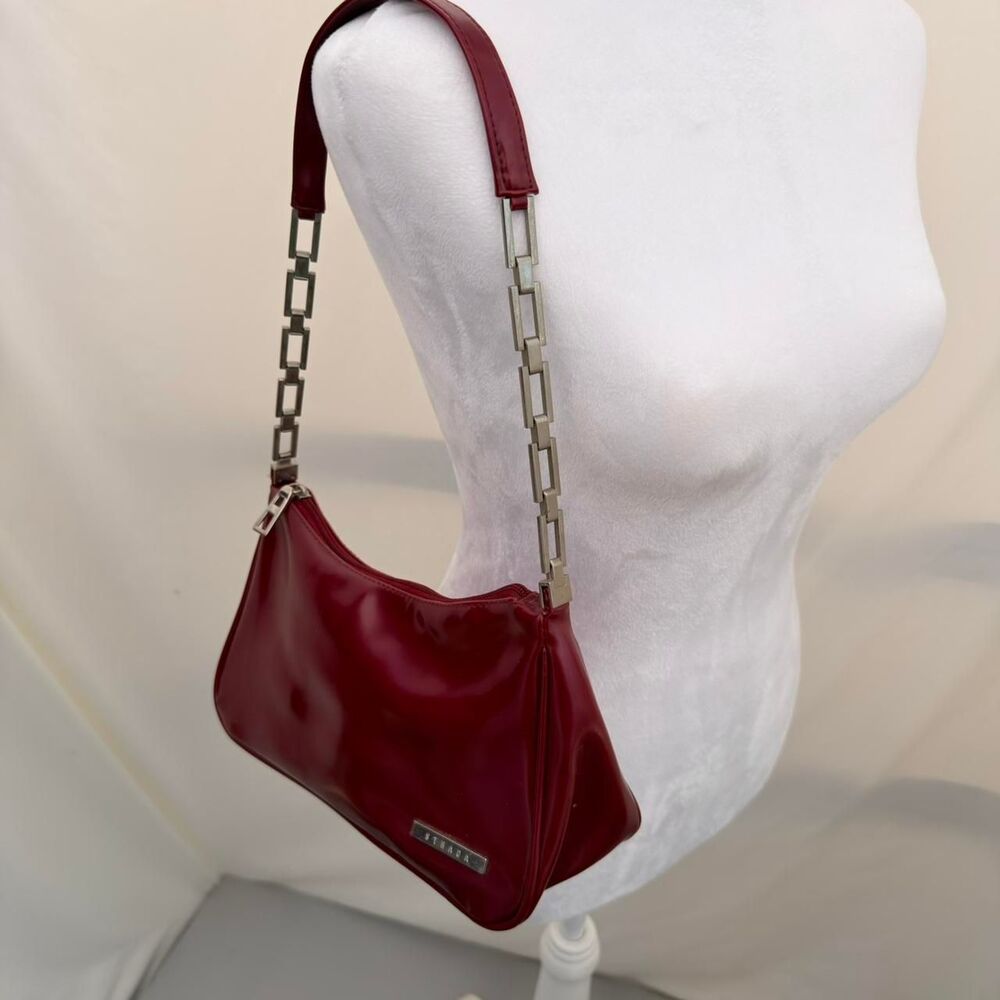 Strada VTG Cherry Red Vegan Leather Shoulder Bag W Silver Chain Strap Purse 90's - Picture 1 of 8